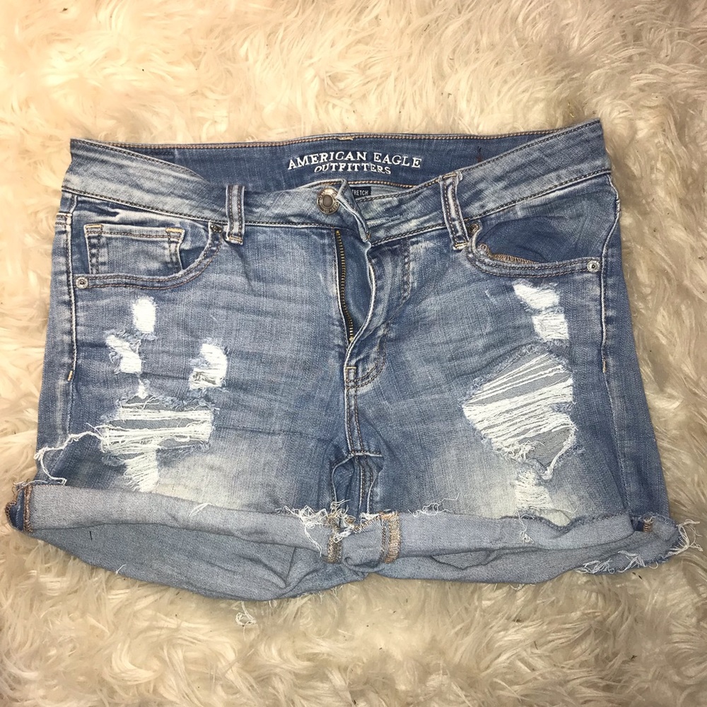 ripped stretchy denim shorts